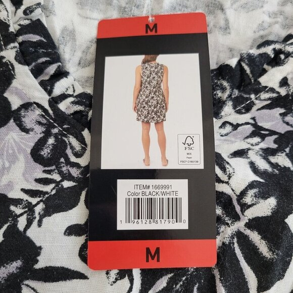 Briggs Tropical Linen Blend Shift Dress Black White Pullover V Neck Sleeveless - Picture 9 of 9